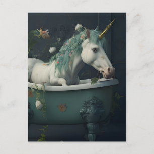 Unicorne dans la carte postale baignoire
