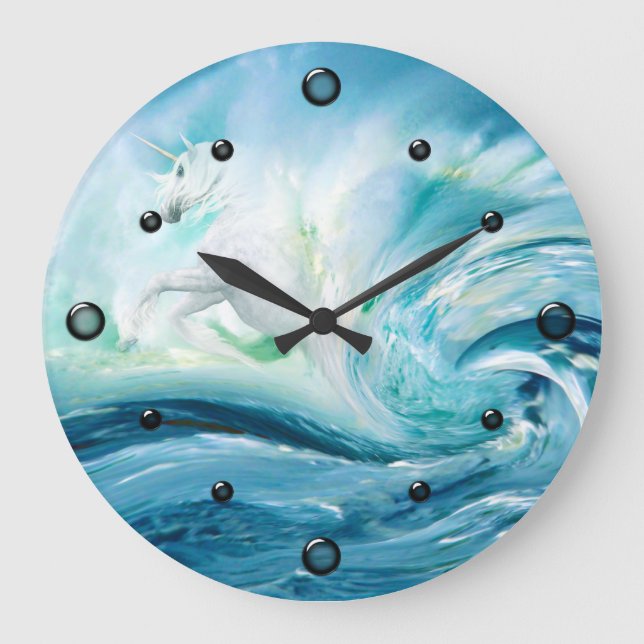 Unicorne dans Ocean Waves Wall Horloge (Recto)