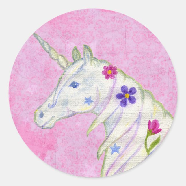 Unicorne de fleurs sur autocollant rose (Devant)