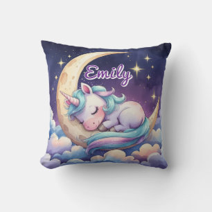 Unicorne dormant sur la lune Coussin de nom modifi