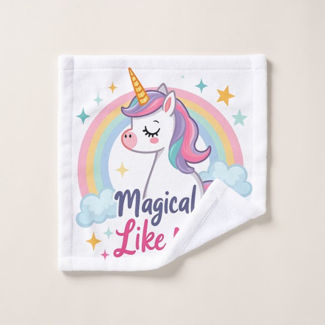Unicorne douce avec arc-en-ciel (Gant de toilette)