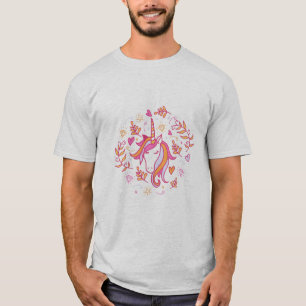 Unicorne en T-shirt rose et orange