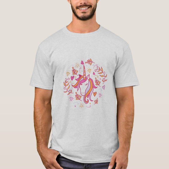 Unicorne en T-shirt rose et orange (Devant)