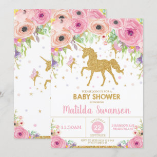 Unicorne et Fairy Baby shower Invitation Bébé Fill