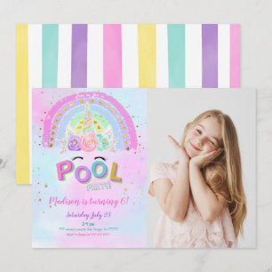 Unicorne et piscine Anniversaire Photo Invitation