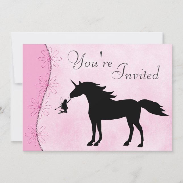 Unicorne et silhouette fée Invitation d'anniversai (Devant)