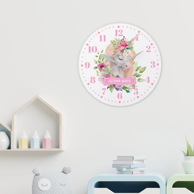 Unicorne Floral Kids Horloge murale (Créateur téléchargé)
