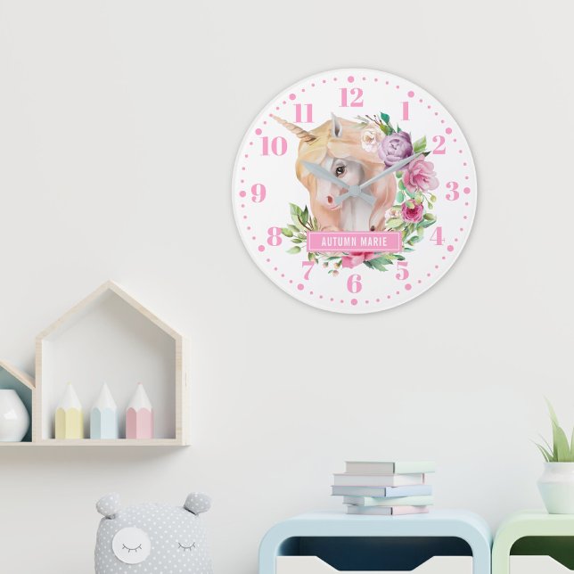 Unicorne Floral Kids Horloge murale (Créateur téléchargé)