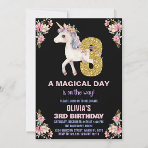 Unicorne florale Invitations d'anniversaire