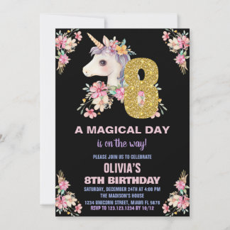 Unicorne florale Invitations d'anniversaire Partie