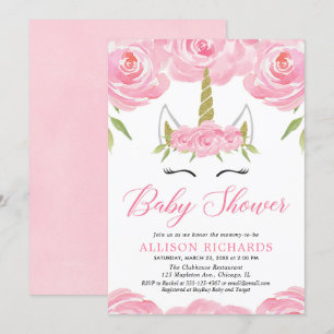 Unicorne invitation de douche pour bébé fille