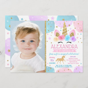 Unicorne Invitations de fête d'anniversaire avec p