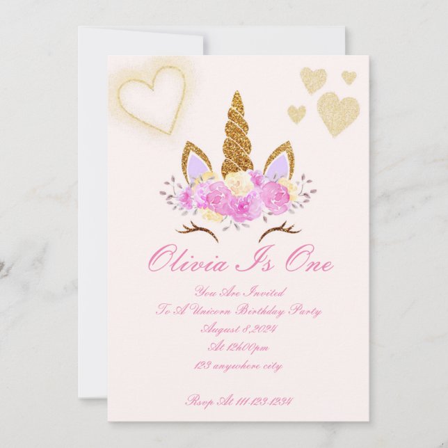UNICORNE MAGIQUE ANNIVERSAIRE INVITATION (Devant)