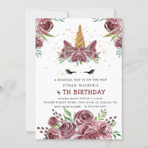 unicorne magique Bourgogne rose Invitation d'anniv