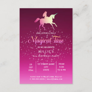 Unicorne magique Invitation à la fête d'anniversa