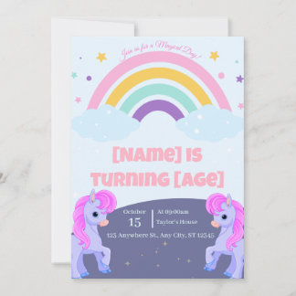 Unicorne magique modifiable Invitation Anniversair