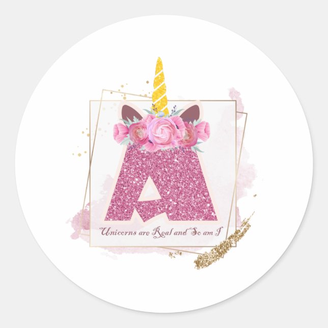 Unicorne Monogramme A Autocollants personnalisés (Devant)