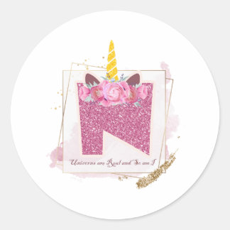 Unicorne Monogramme N Stickers Personnalisés