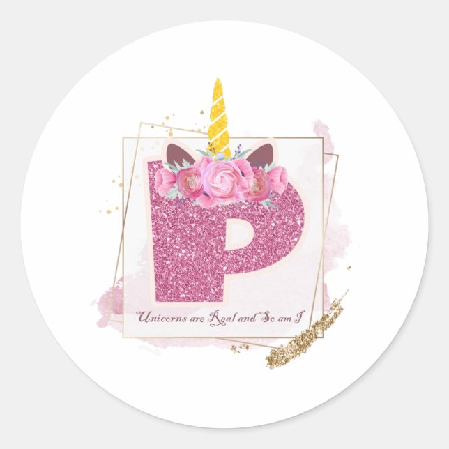 Unicorne Monogramme P Stickers Personnalisés (Devant)