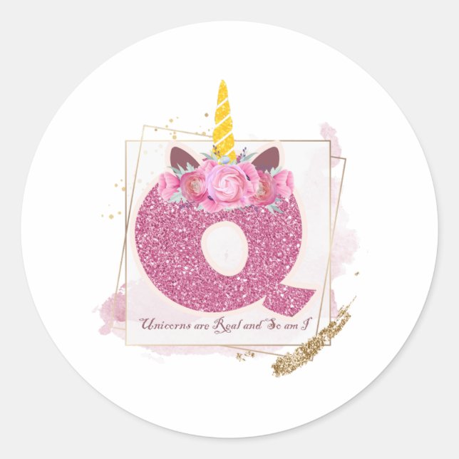 Unicorne Monogramme Q Autocollants personnalisés (Devant)