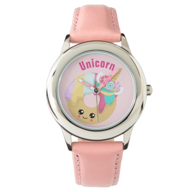 Unicorne - Montre en cuir en acier inoxydable (devant)