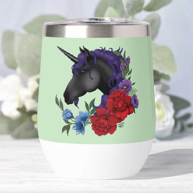 Unicorne noire Violet rouge Sage Fleurs (Créateur téléchargé)