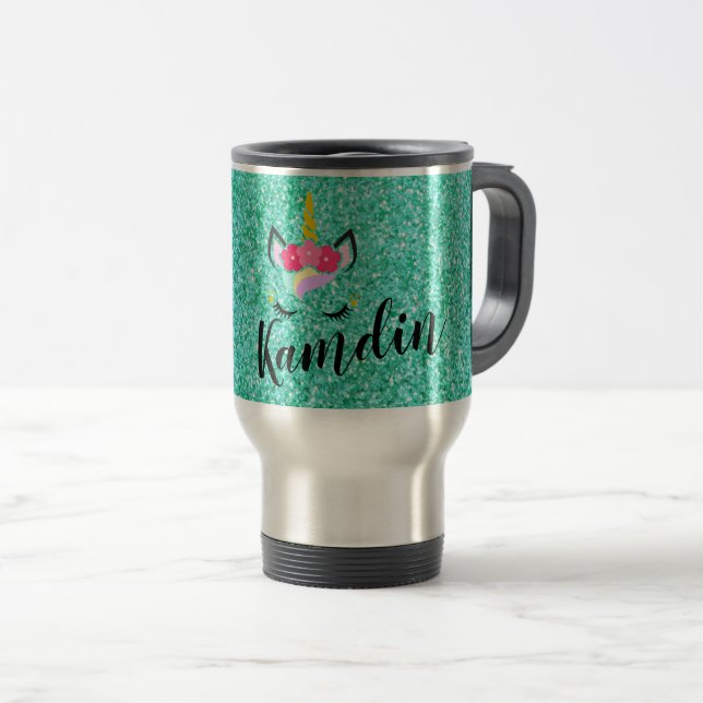 Unicorne personnalisée Turquoise tasse de café de  (Devant droit)