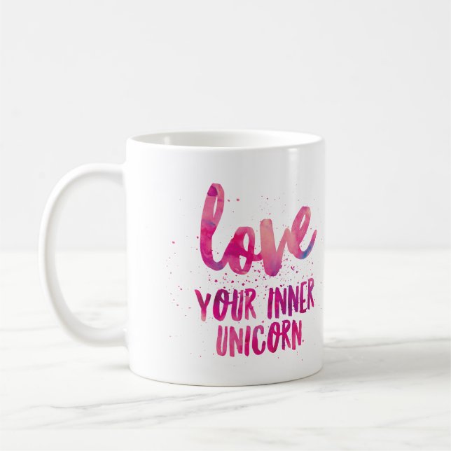 Unicorne rose 'Aimez votre licorne interne' mug (Gauche)