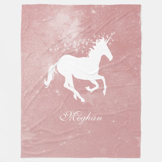 Unicorne rose Couverture en polaire personnalisée (Devant)