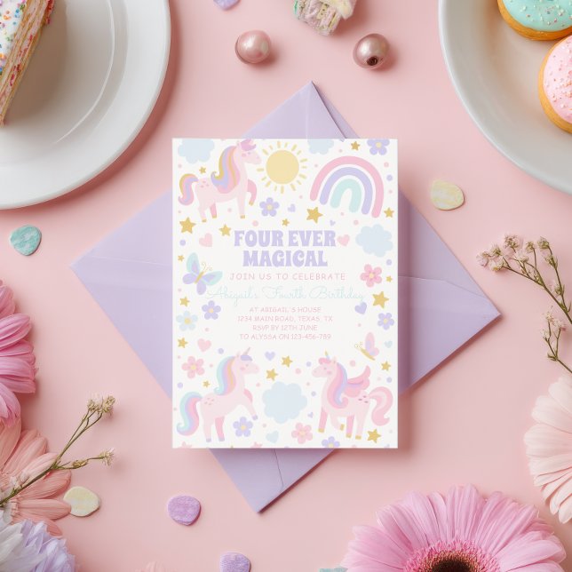 Unicorne rose et violet Invitation de la partie ar (Créateur téléchargé)