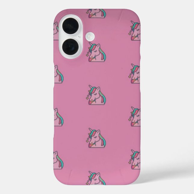 Unicorne rose mignonne IPhone 16 Coque (Verso)