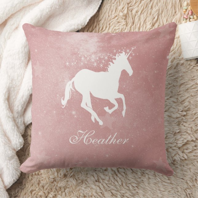 Unicorne rose oreiller à lancer personnalisé (Couverture)