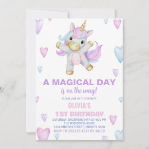 Unicorne rose pourpre Invitations d'anniversaire