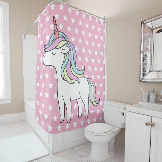 Unicorne rose sur les étoiles Douche rideau (En situation)