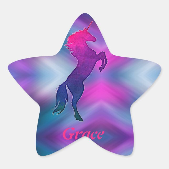 Unicorne Star Stickers avec nom personnalisé (Devant)