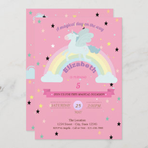 Unicorne, Stars Rainbow Invitation Anniversaire