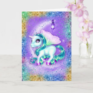 Unicorne sur Lune Purple Carte d'anniversaire
