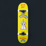 Unicorne sur skateboard avec légendes personnalisé<br><div class="desc">Unicorne sur skateboard avec légendes personnalisées Unicorn Personnalisé Skateboard CLIQUEZ SUR OPTION PERSONNALISER MODÈLE ET ENTREZ LE NOM. vous pouvez également personnaliser d'autres légendes. skateboard cool conçu avec des couleurs vives et pour l'arrière - plan et une licorne funky chevauchant un skateboard. Ce Skateboard est une excellente idée cadeau pour...</div>