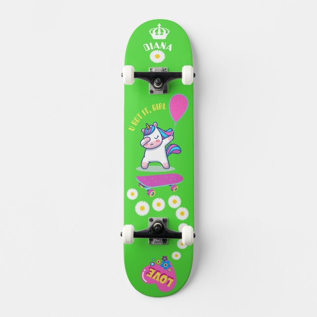 Unicorne sur skateboard avec légendes personnalisé (Recto)
