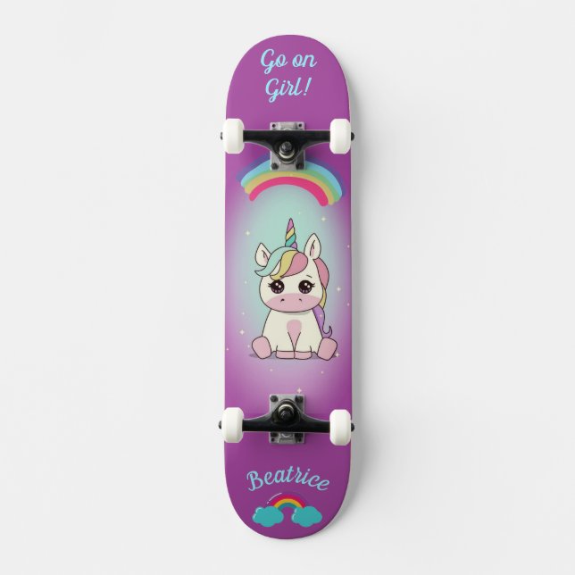 Unicorne sur skateboard avec légendes personnalisé (Recto)