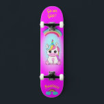 Unicorne sur skateboard avec légendes personnalisé<br><div class="desc">Unicorne sur skateboard avec légendes personnalisées Unicorn Personnalisé Skateboard CLIQUEZ SUR OPTION PERSONNALISER MODÈLE ET ENTREZ LE NOM. vous pouvez également personnaliser d'autres légendes. skateboard cool conçu avec des couleurs vives et pour l'arrière - plan et une licorne funky chevauchant un skateboard. Ce Skateboard est une excellente idée cadeau pour...</div>