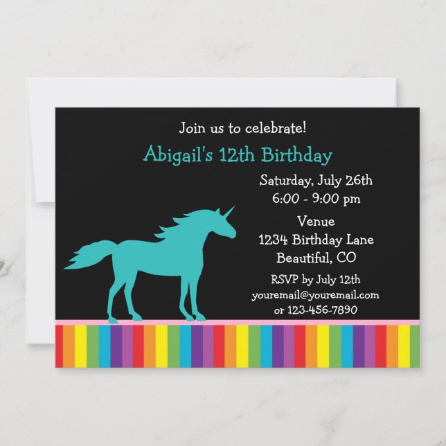 Unicorne turquoise et Rainbow Girls Invitation d'a (Devant)