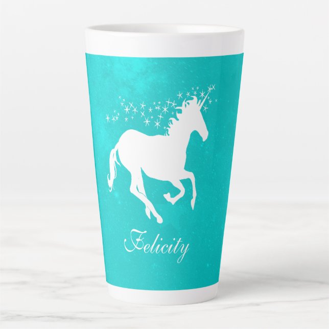 Unicorne Turquoise Mug Latte Personnalisée (Devant)