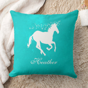 Unicorne Turquoise oreiller à lancer personnalisé