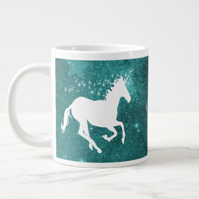 Unicorne turquoise Personnalisée Mug de café géant (Gauche)
