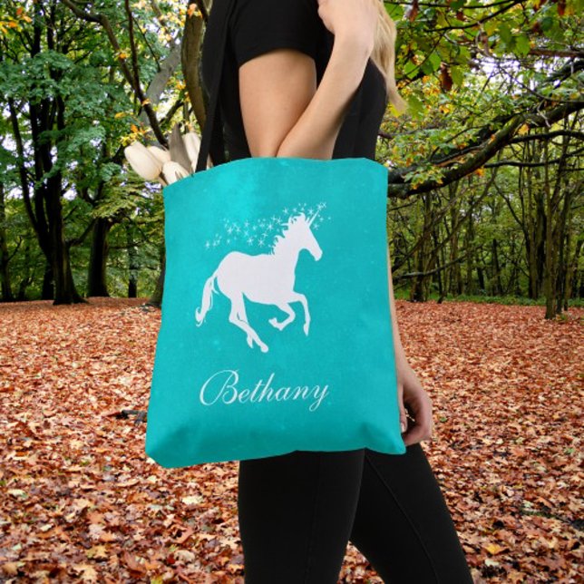 Unicorne Turquoise Sac fourre-tout personnalisé (Turquoise Unicorn Personalized Tote Bag)