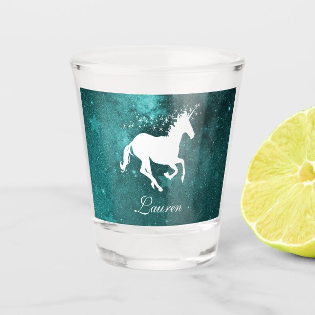 Unicorne turquoise verre de tir personnalisé (Devant)