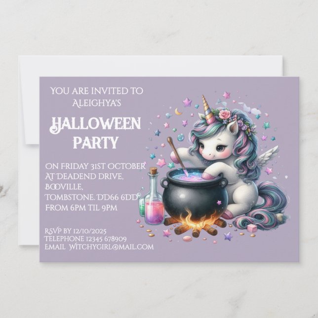 Unicorne Whimsical Halloween Party Invitation (Devant)
