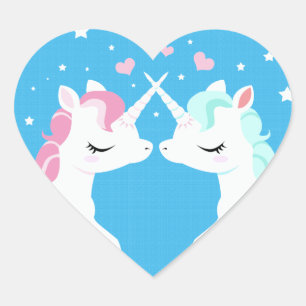 Unicornes en amour autocollant coeur