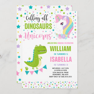 Unicornes Et Dinosaures Invitation Anniversaire Ma